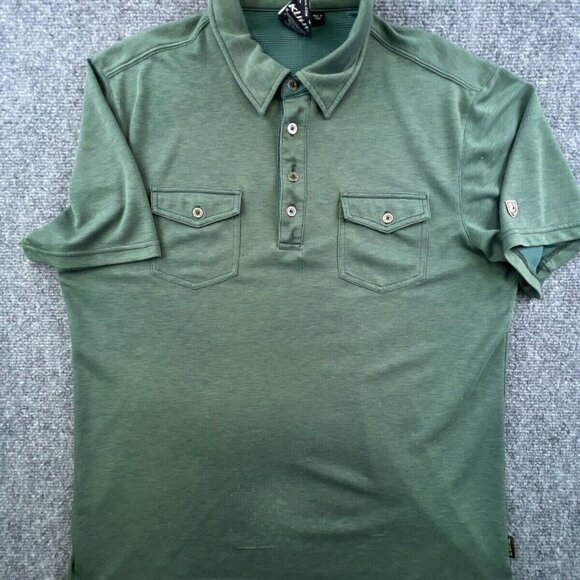 KÜHL Adult Men's Polo Shirt MEDIUM Pockets Logo Short Sleeve Green Hiking - Picture 1 of 16